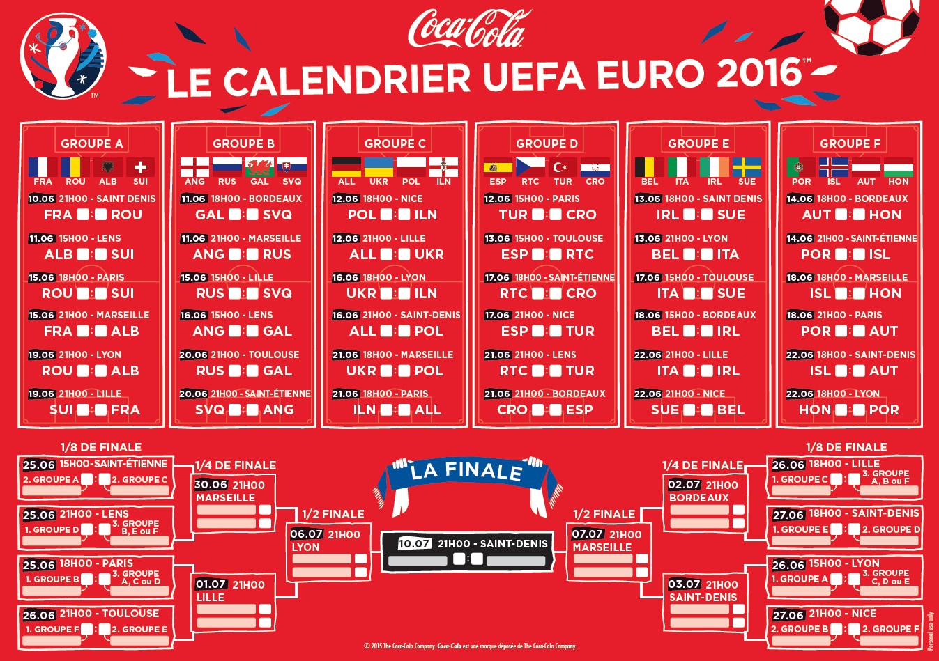 Téléchargez le calendrier Coca-Cola de l’UEFA Euro 2016